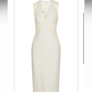 Cushnie Et Ochs‎ Fishnet Leather & Wool Crepe Paneled Dress Ivory Size 6